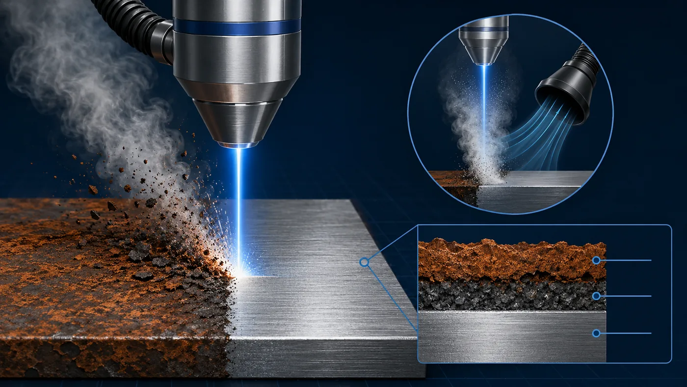 Nettoyage laser retirant une couche de rouille sur un métal